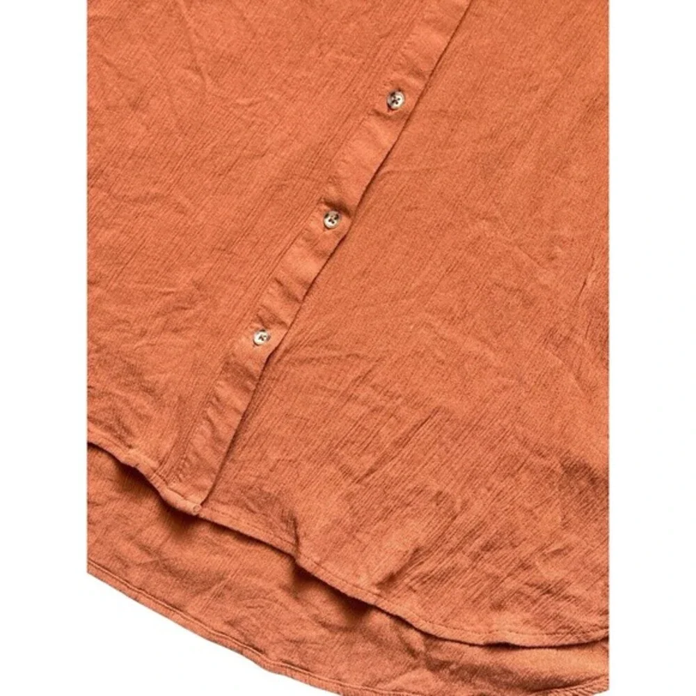 Orvis‎ Women's Large Burnt Orange Rust Woven Crinkle Crape Button Front Blouse - Picture 3 of 5